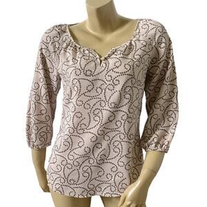 Gap Womens Size XS Polka Dot 3/4 Sleeve Split Neck Peasant Blouse Top